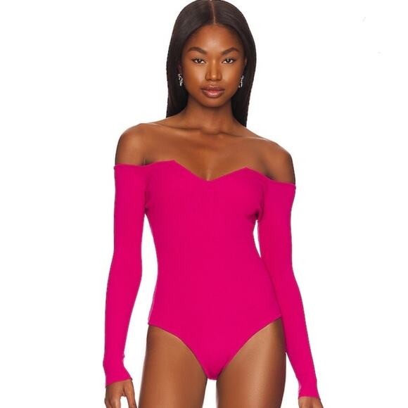 Superdown Ashton V Neck Bodysuit in Fuchsia. Revolve Medium - Picture 1 of 8